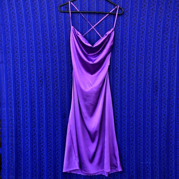 SOLD NWT WeWoreWhat Evening Stretch Charmeuse Dress, Neon Purple- Medium - Picture 1 of 3